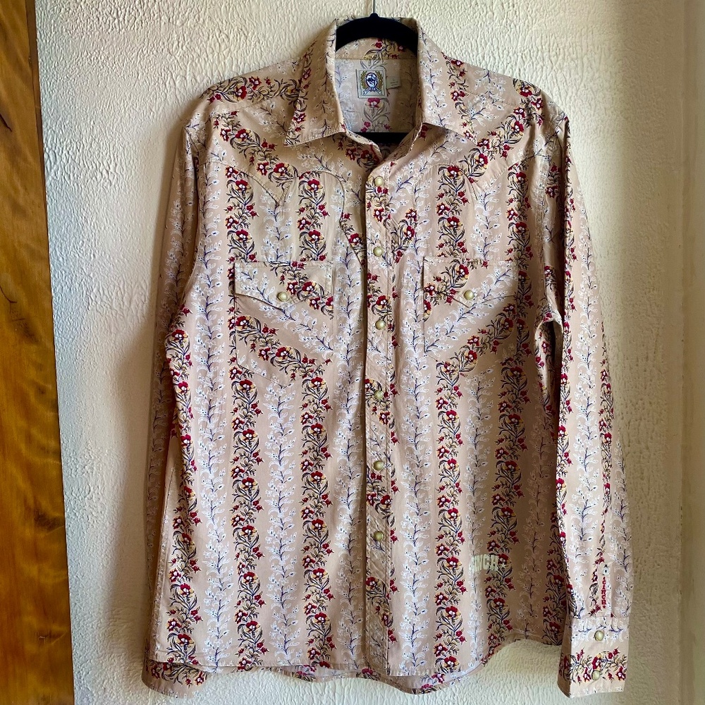 CINCH men's western floral shirt with snap front in red/taupe/black Sz L